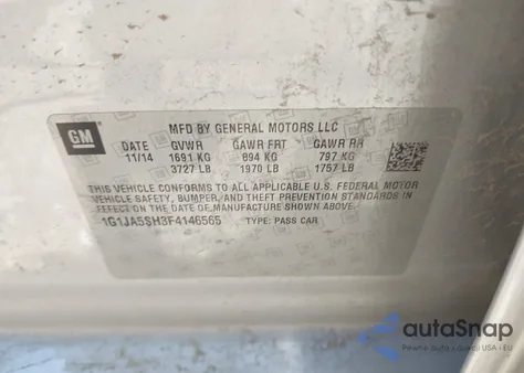 2015 Chevrolet Sonic Ls Auto z USA, uszkodzony, nr VIN 1G1JA5SH3F4146565